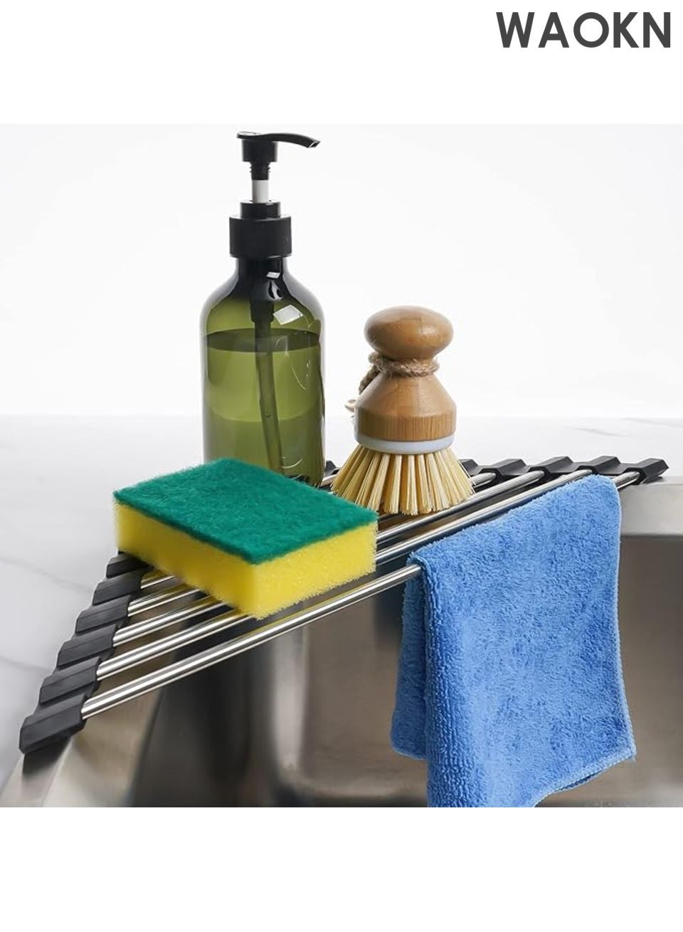 Triangle Roll-Up Dish Drying Rack , suitable for Sink Corner Small Foldable Stainless ,Steel Over , The Sink Multipurpose Kitchen Drainer Caddy Organizer Storage Space Saver Shelf Holder , easy to clean , (black) .